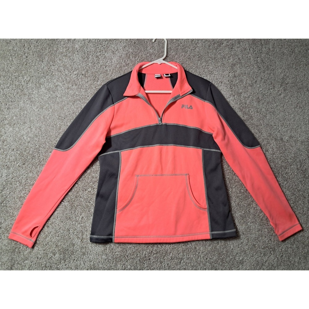 Fila Sport Sweater Womens Large Pink Black 1/4 Zip Pockets Ladies